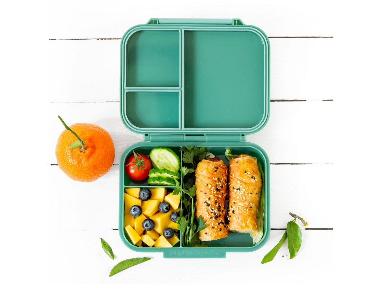 LEKKABOX Lunchbox Mini Kinder Bentobox, 3 Fächer - Brotdose Vesperdose Brotbüchse, Für feuchte Lebensmittel auslaufsicher, inkl. extra Trenner – Bild 2 von 5