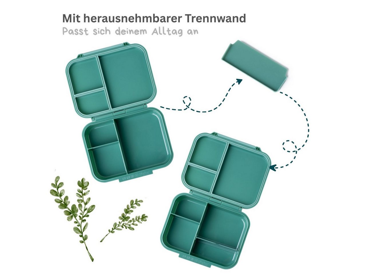 LEKKABOX Lunchbox Mini Kinder Bentobox, 3 Fächer - Brotdose Vesperdose Brotbüchse, Für feuchte Lebensmittel auslaufsicher, inkl. extra Trenner – Bild 3 von 5