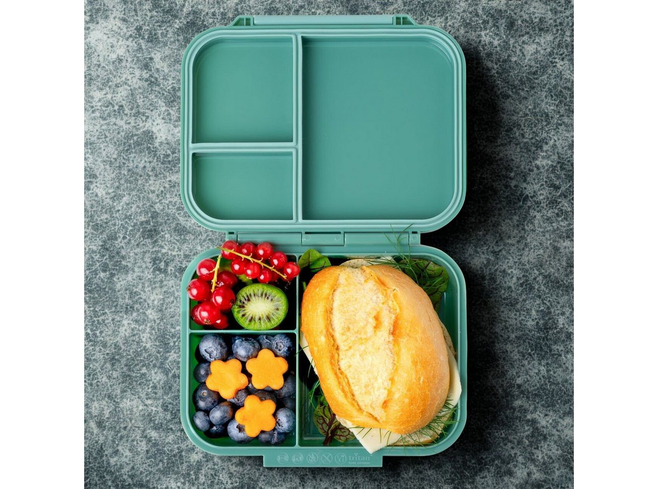 LEKKABOX Lunchbox Mini Kinder Bentobox, 3 Fächer - Brotdose Vesperdose Brotbüchse, Für feuchte Lebensmittel auslaufsicher, inkl. extra Trenner – Bild 4 von 5