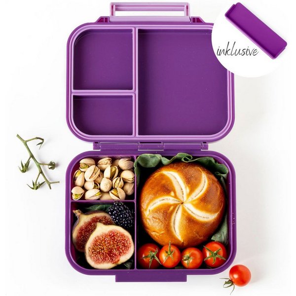 LEKKABOX Lunchbox Mini Kinder Bentobox, 3 Fächer - Brotdose Vesperdose Brotbüchse, Für feuchte Lebensmittel auslaufsicher, inkl. extra Trenner