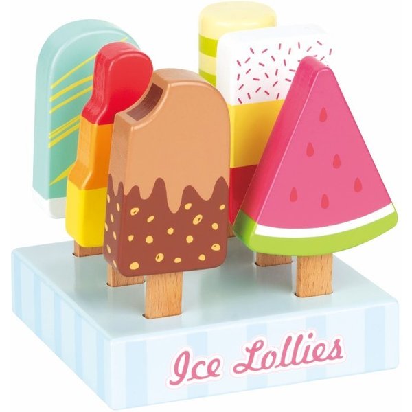 Lelin Lernspielzeug 40228 Holz - Eis und Eiscremeständer - 6 Stieleis mit Aufbewahrung