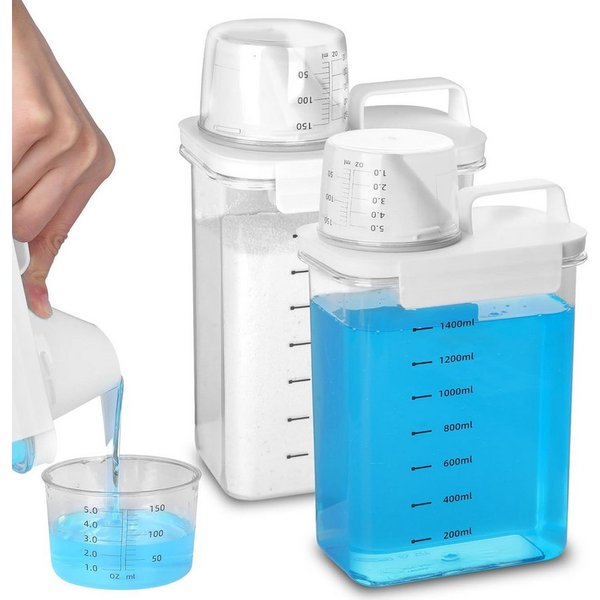 LEMLIT Aufbewahrungsbox 2 Stück 1800ML Luftdichter Waschmittelspender mit Messbecher (2 Stück, 2 St., 1800ML), Waschmittelbox Vorratsbehälter für Waschmittel Wa