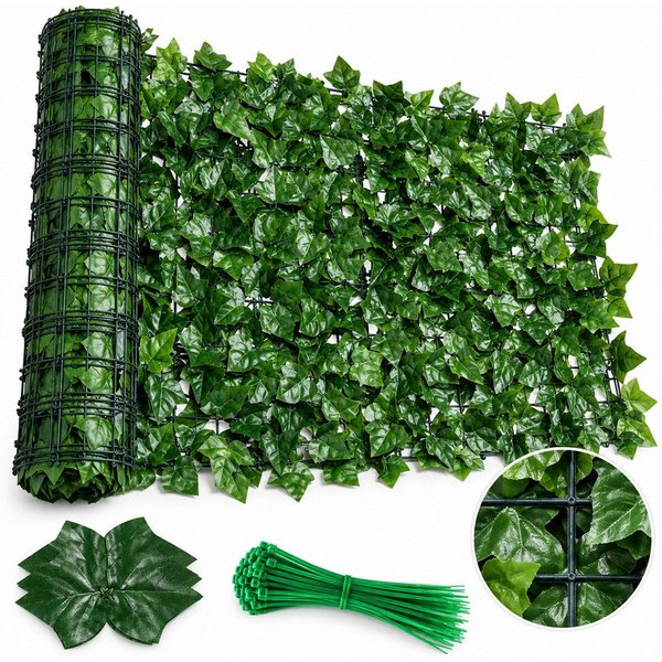 LEMLIT Balkonsichtschutz Künstliche Efeu Balkon Sichtschutz Windschutz Gartenumrandung 0.5X3M (1 Stück, 1-St., 50 x300 cm) Künstliche Hecken Zäune für Zäune Hin