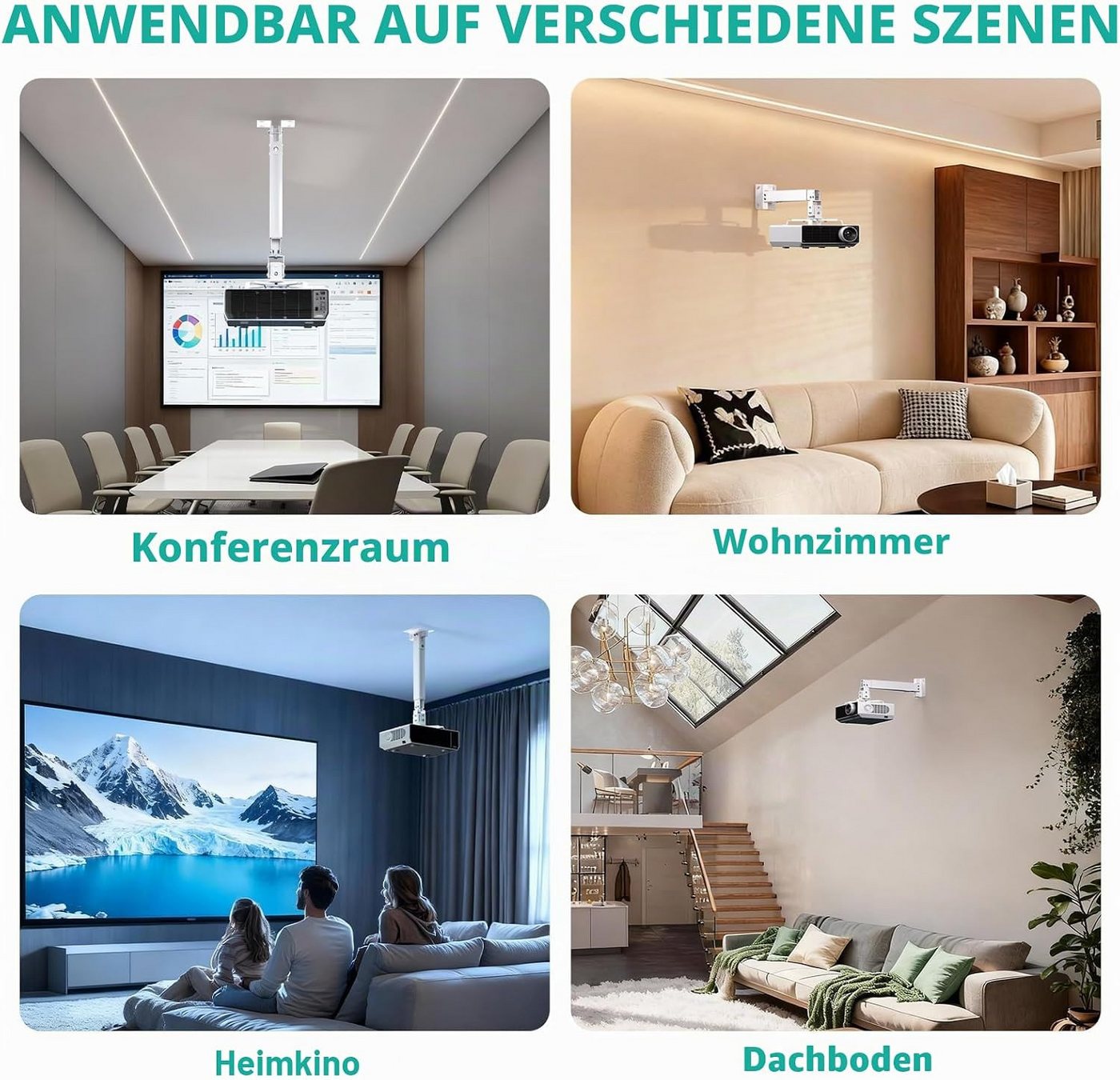 LEMLIT Beamer-Deckenhalterung Beamer Deckenhalterung und Wandhalterung, Einfache Vielseitigkeit, (1er Set, 1-tlg., 43-65cm, ausziehbar 43-65cm Projektorhalterun – Bild 2 von 5