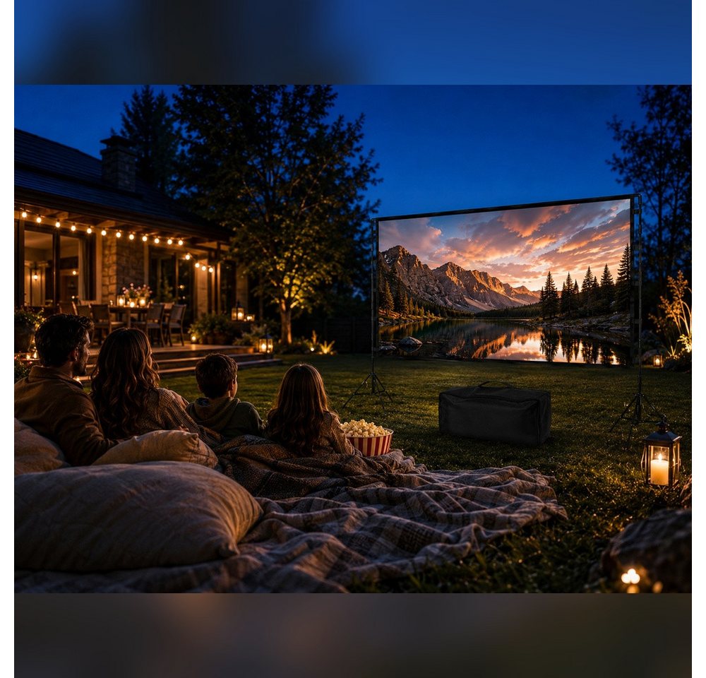 LEMLIT Beamer Leinwand 100/120 Zoll mit Stativ, Outdoor Projektorleinwand Stativleinwand (16:9 4K HD Faltbare leinwand Beamer mit Tragetasch für Heimkino) – Bild 2 von 5