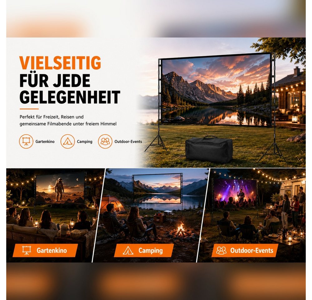 LEMLIT Beamer Leinwand 100/120 Zoll mit Stativ, Outdoor Projektorleinwand Stativleinwand (16:9 4K HD Faltbare leinwand Beamer mit Tragetasch für Heimkino) – Bild 4 von 5