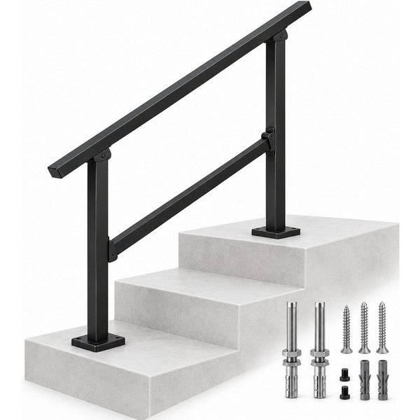 LEMLIT Brüstungsgeländer Treppengeländer Außen 95 cm, Handlauf Für 3 Stufen, Schwarz, 95 cm Länge, 96 cm Höhe, 1er Set, 1-tlg., Treppenhandlauf / Treppengelände