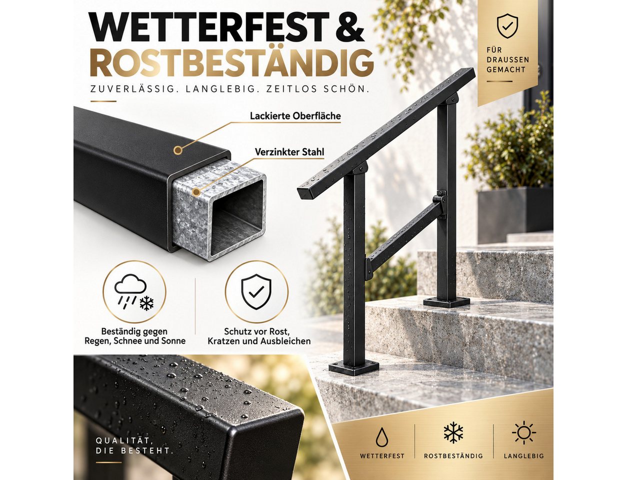 LEMLIT Brüstungsgeländer Treppengeländer Außen 95 cm, Handlauf Für 3 Stufen, Schwarz, 95 cm Länge, 96 cm Höhe, 1er Set, 1-tlg., Treppenhandlauf / Treppengelände – Bild 5 von 5