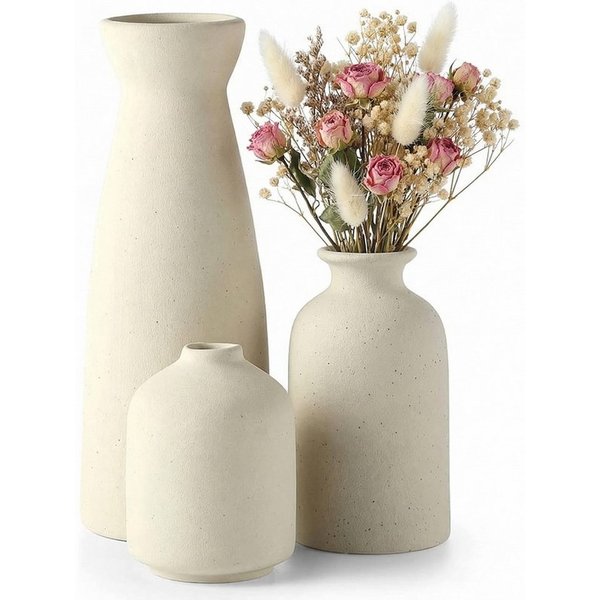 LEMLIT Dekovase Keramikvasen-Set 3-teilig, Minimalistische Blumenvasen (3er Set, 3 St., Große Vase, Mittlere Vase, Kleine Vase), für frische Blumen, Trockenblum