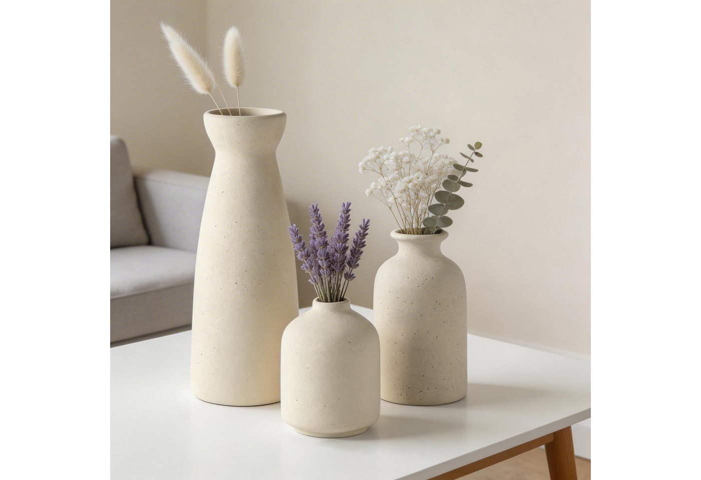 LEMLIT Dekovase Keramikvasen-Set 3-teilig, Minimalistische Blumenvasen (3er Set, 3 St., Große Vase, Mittlere Vase, Kleine Vase), für frische Blumen, Trockenblum – Bild 2 von 5