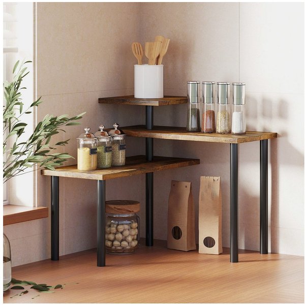 LEMLIT Eckregal Küche mit 3 Ebenen, Verstellbar Küchenregal Arbeitsplatte,Gewürzregal, 1er Set 1-tlg., Stehend Küchenorganizer Regal für Esszimmer Küchen Badezi