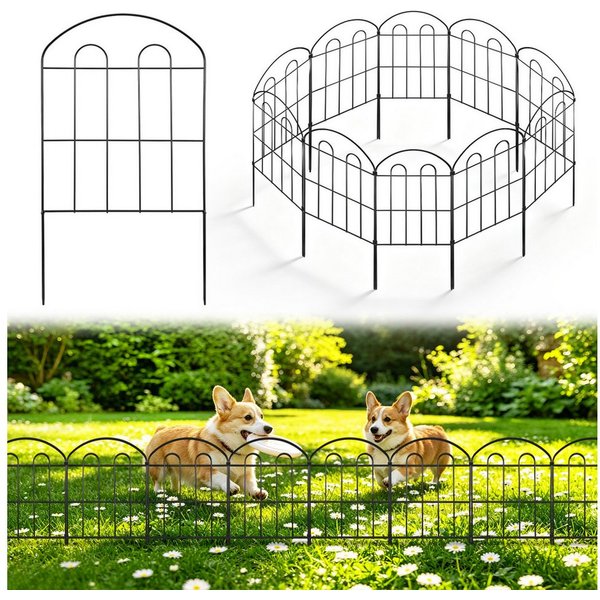 LEMLIT Gartenzaun 10 Stück Dekorativer Gartenzaun aus Metall,grabungsfreier Steckzaun, (10 Stück, 10-St., Rostfeste Metall-Tierbarriere), Wetterfest, für den Au