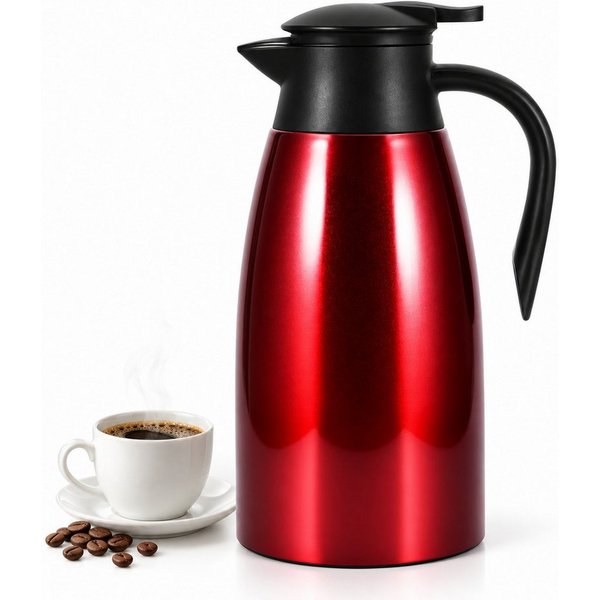 LEMLIT Isolierkanne 2,1 L Thermoskanne 304 Edelstahl, Vakuumisoliert, Auslaufsicher, 2.1 l, (1er Set, 1-St., Doppelwandige Vakuumisolierung), 24 Std. Warmhaltun