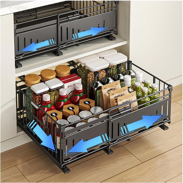 LEMLIT Küchenorganizer-Set Teleskopschublade Küche, Ausziehbarer Schrankorganizer 32,5–49,5 cm, (2er Set, 2-tlg., 2tlg), Schrankauszug Metall, für Küchenschrank