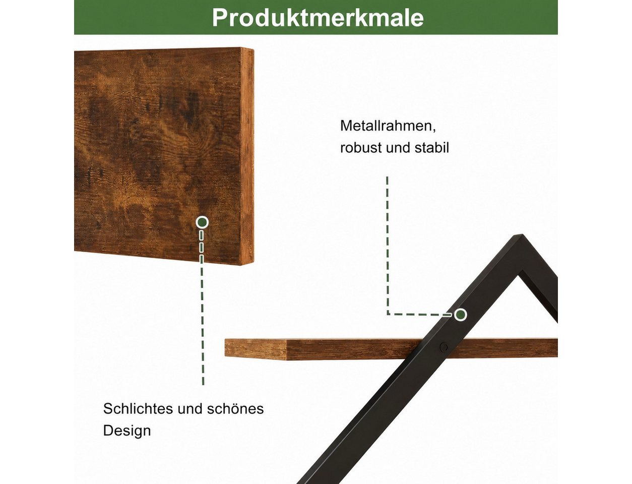 LEMLIT Küchenregal 2er-Set Wandregal, Industrial Hängeregal mit Metallrahmen, 2er Set 2-tlg., Rautenregal 2 pro Regalboden, 38 x 14 x 38 cm, Braun/Schwarz – Bild 5 von 5