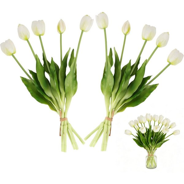 Kunstblume Künstliche Tulpen 10er-Set, 40 cm, Real-Touch Kunstblumen aus PU Blume, LEMLIT, Höhe 40 cm, 6 Tulpen und 4 Knospen, Tulpenbündel Frühlingsdeko für Ho