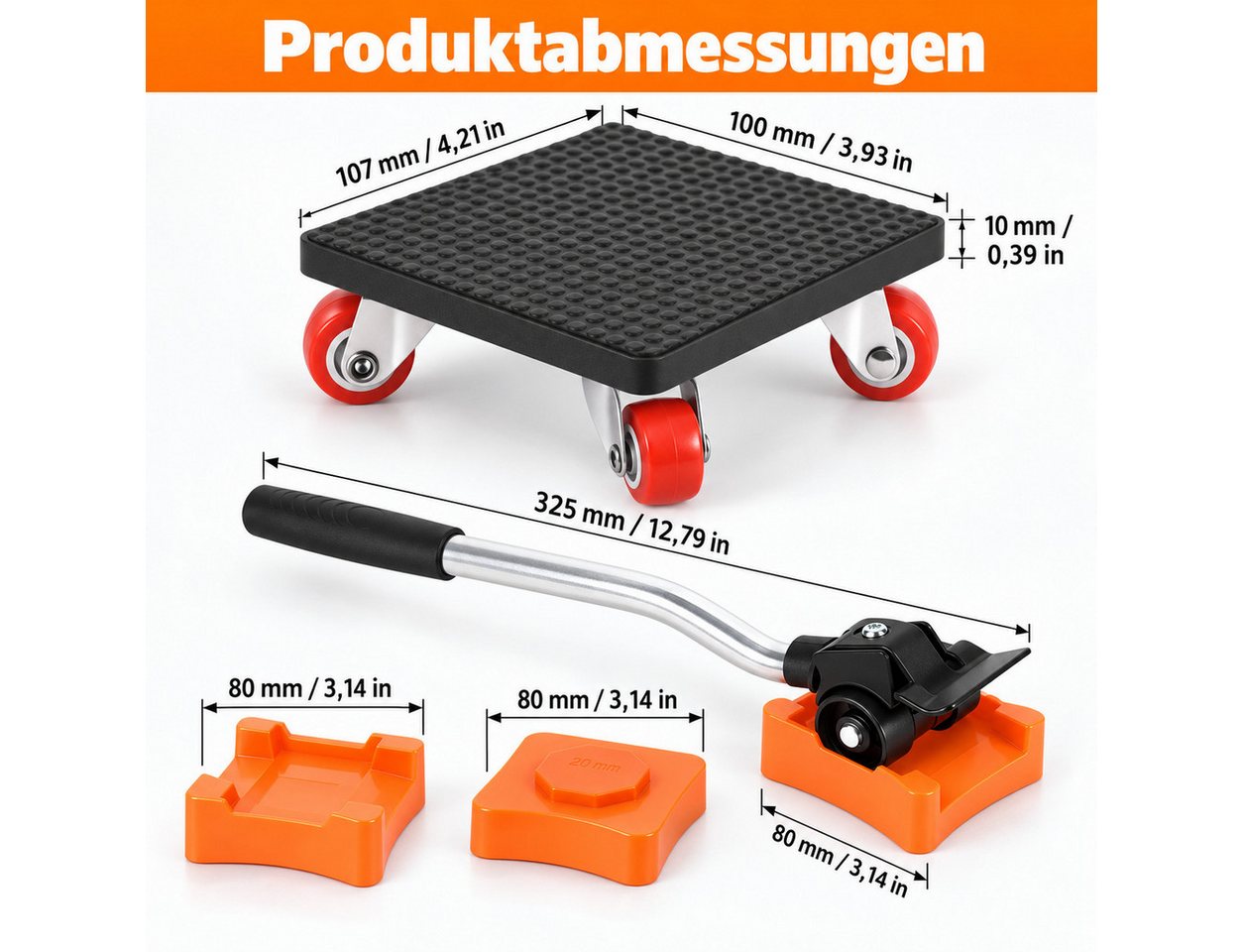 LEMLIT Möbelrolle 9 Stück Möbel Transportroller Set mit 4 Transportrollern, 360° drehbar, (Möbeltransporthilfe mit Transportrollern, 9-St., Möbelheber mit 4 Tra – Bild 2 von 5