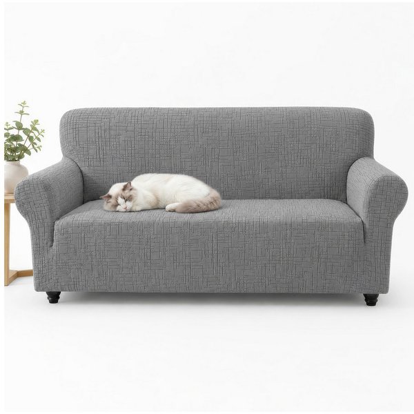 LEMLIT Sofabezug Sofahusse für 2-/3-Sitzer, Stretch & rutschfester Sofaüberzug, Kratzfester Sofa Überzug mit Elastischem Bund,Waschbar