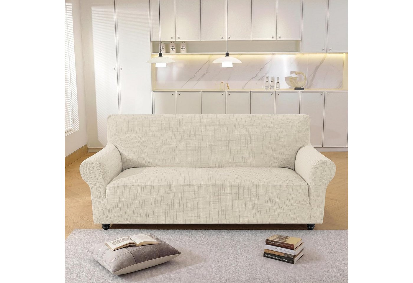 LEMLIT Sofabezug Sofahusse für 2-/3-Sitzer, Stretch & rutschfester Sofaüberzug, Kratzfester Sofa Überzug mit Elastischem Bund,Waschbar – Bild 2 von 5