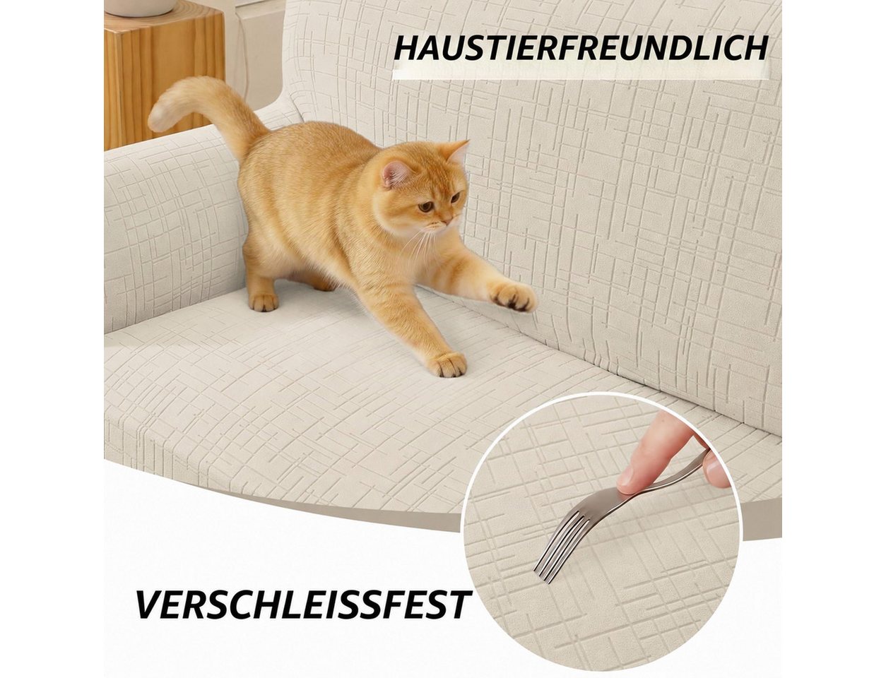 LEMLIT Sofabezug Sofahusse für 2-/3-Sitzer, Stretch & rutschfester Sofaüberzug, Kratzfester Sofa Überzug mit Elastischem Bund,Waschbar – Bild 5 von 5