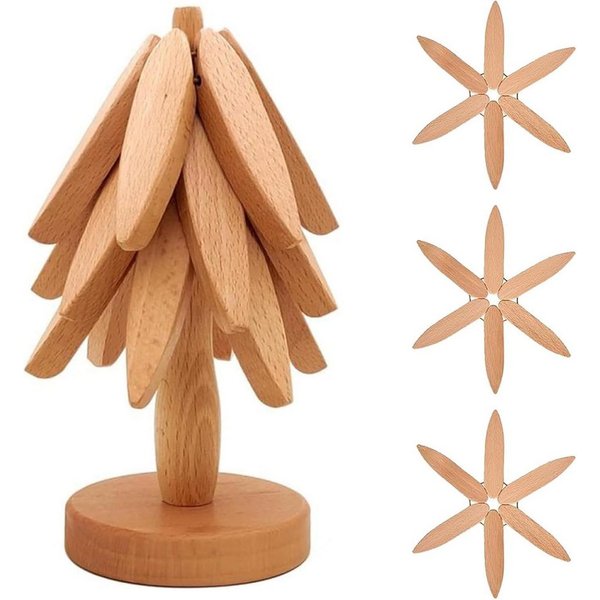 LEMLIT Topfuntersetzer Weihnachtsbaum-Untersetzer und aus Holz,3 Holzuntersetzer, Zubehör für Pfannen,Topfe, Auflaufformen, 1er Set, 1-tlg., dekoratives Servier