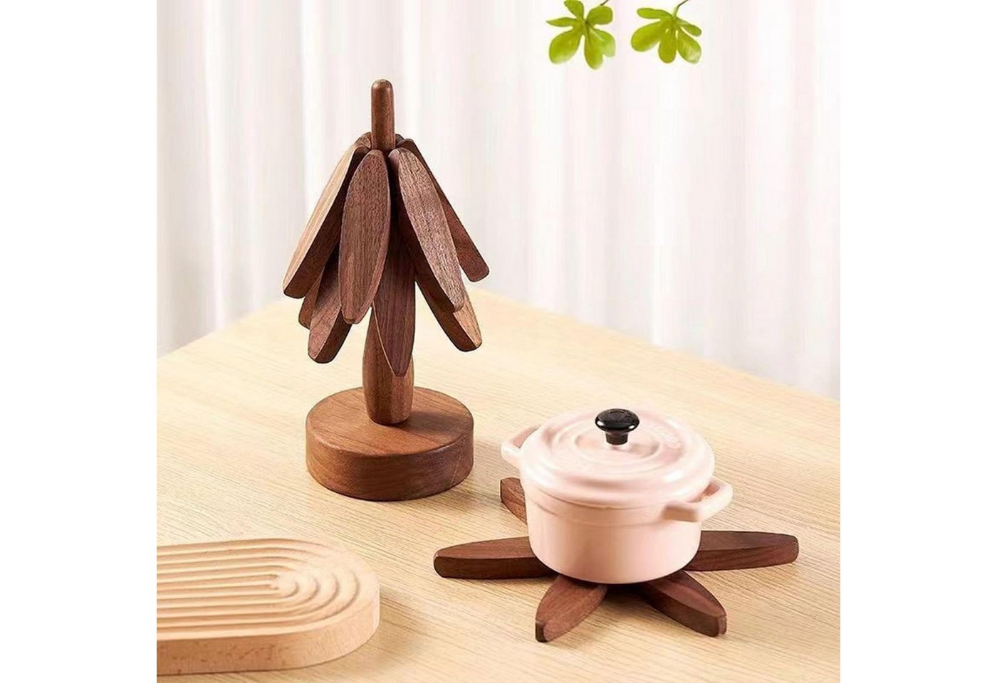 LEMLIT Topfuntersetzer Weihnachtsbaum-Untersetzer und aus Holz,3 Holzuntersetzer, Zubehör für Pfannen,Topfe, Auflaufformen, 1er Set, 1-tlg., dekoratives Servier – Bild 3 von 5