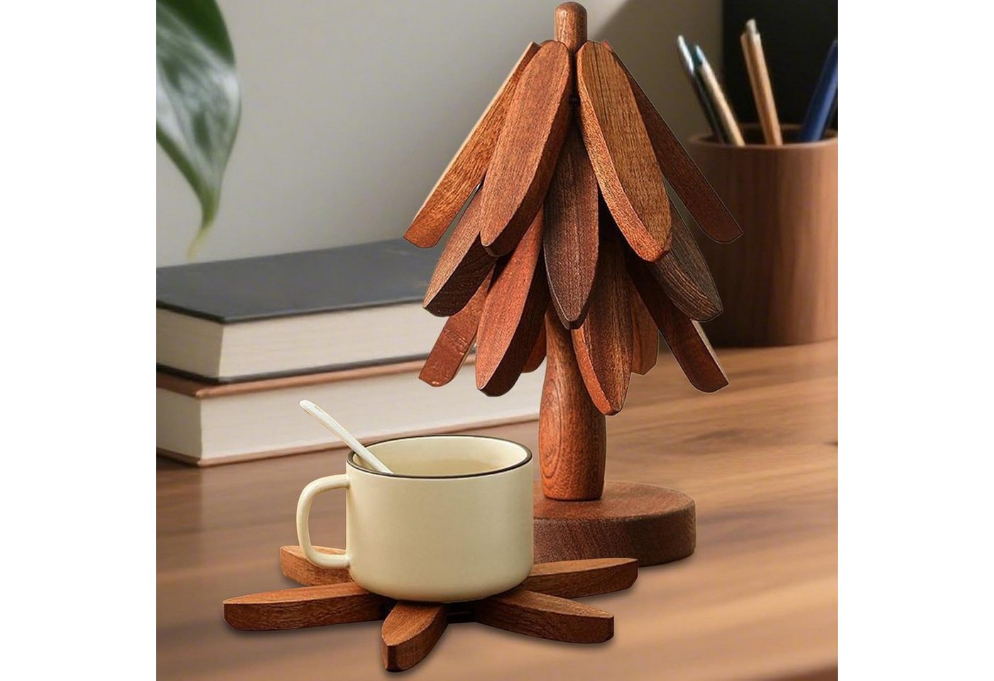 LEMLIT Topfuntersetzer Weihnachtsbaum-Untersetzer und aus Holz,3 Holzuntersetzer, Zubehör für Pfannen,Topfe, Auflaufformen, 2er Set, 2-tlg., dekoratives Servier – Bild 4 von 5