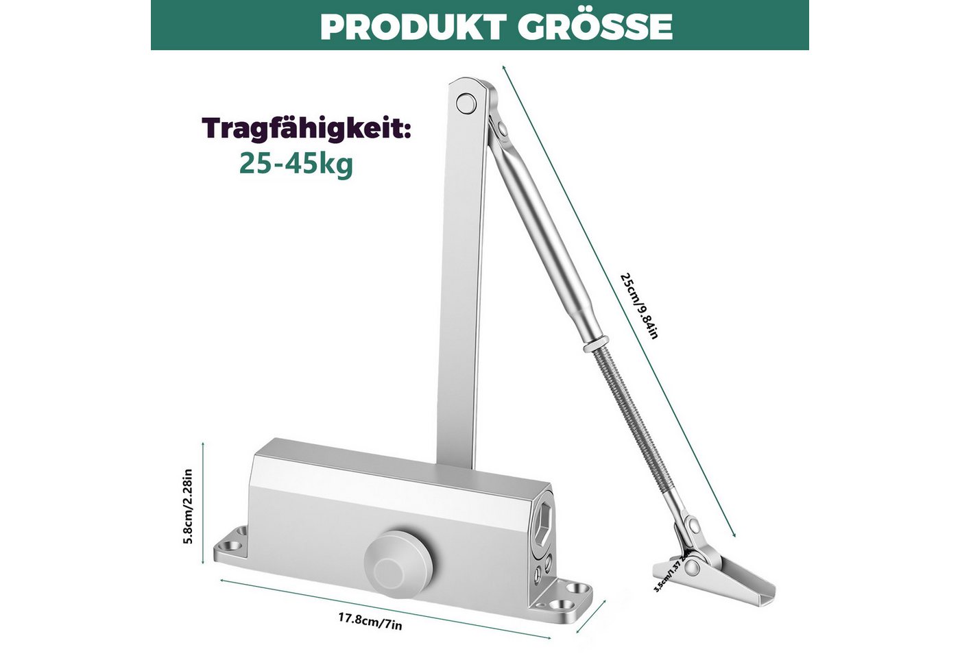 LEMLIT Türschließer Automatischer hydraulischer Obentürschließer, (1er Set, 1-tlg., 25-45kg), einstellbar für Innentüren, Türgewicht 25-45 kg – Bild 2 von 5
