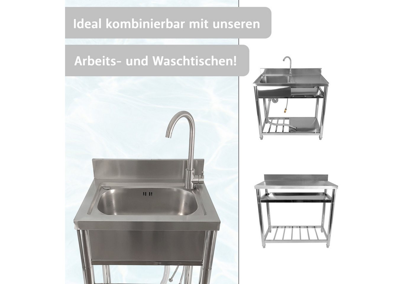 Lemodo Küchenspüle Spültisch freistehend, Wasserhahn mit Kalt Warm Anschluss, 55/50 cm, Flexible Wassertemperatureinstellung – Bild 5 von 5