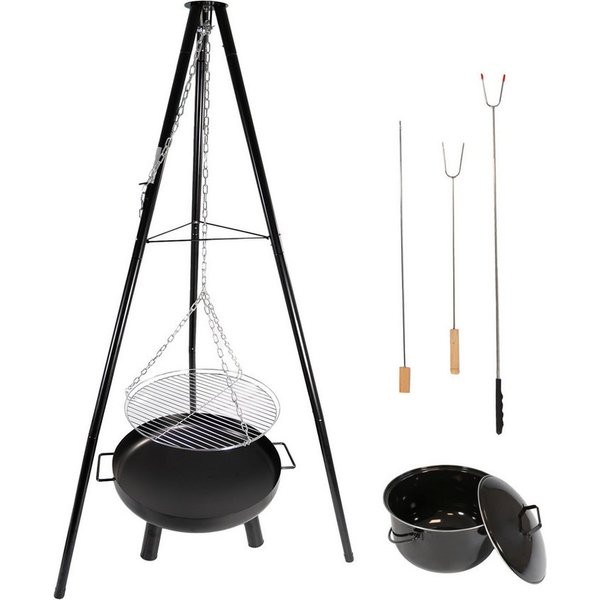 Lemodo Schwenkgrill Schwenkgrill mit Feuerschale, 52 cm großer Grillrost, Extra große Grillfläche mit viel Zubehör