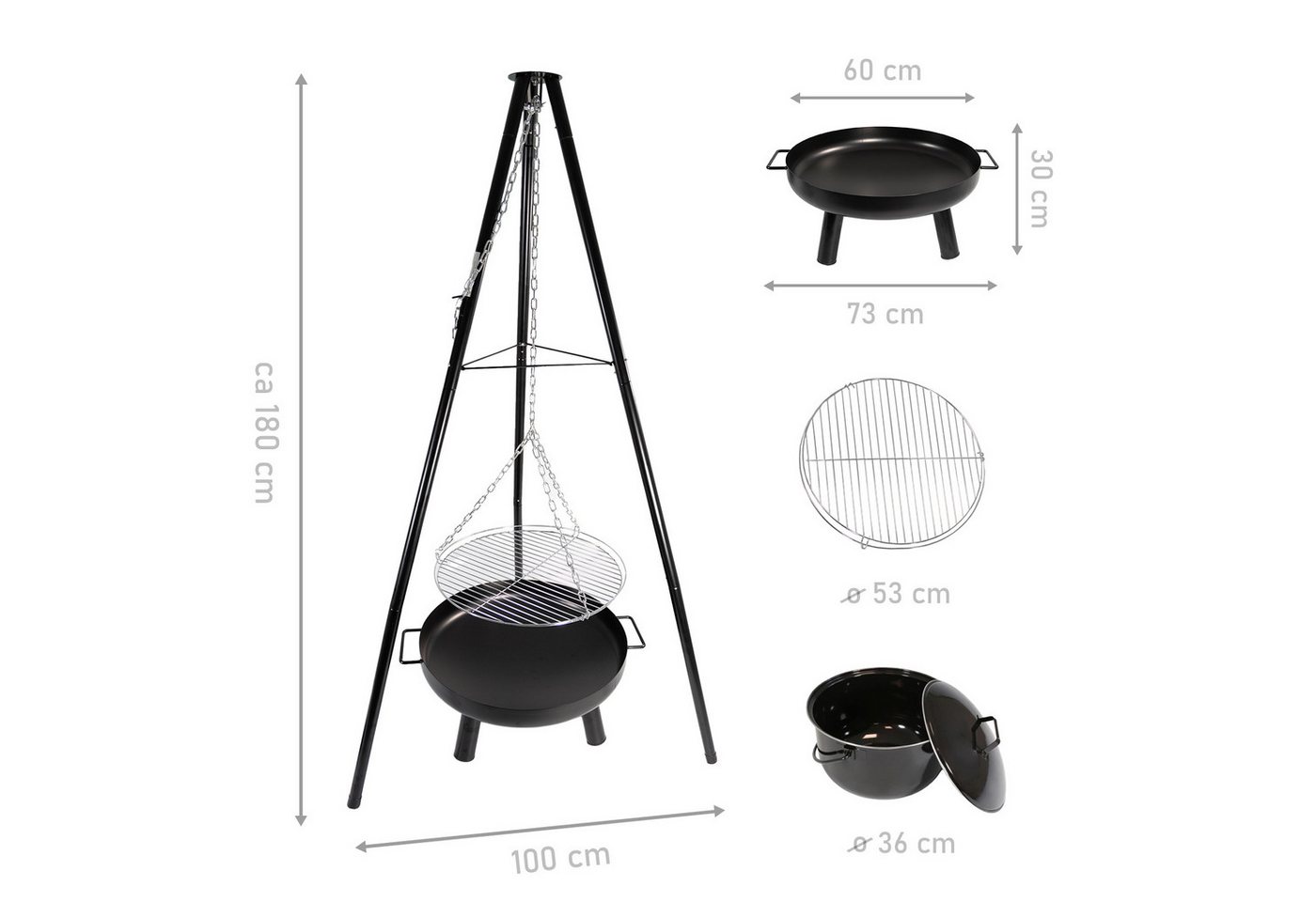 Lemodo Schwenkgrill Schwenkgrill mit Feuerschale, 52 cm großer Grillrost, Extra große Grillfläche mit viel Zubehör – Bild 2 von 5