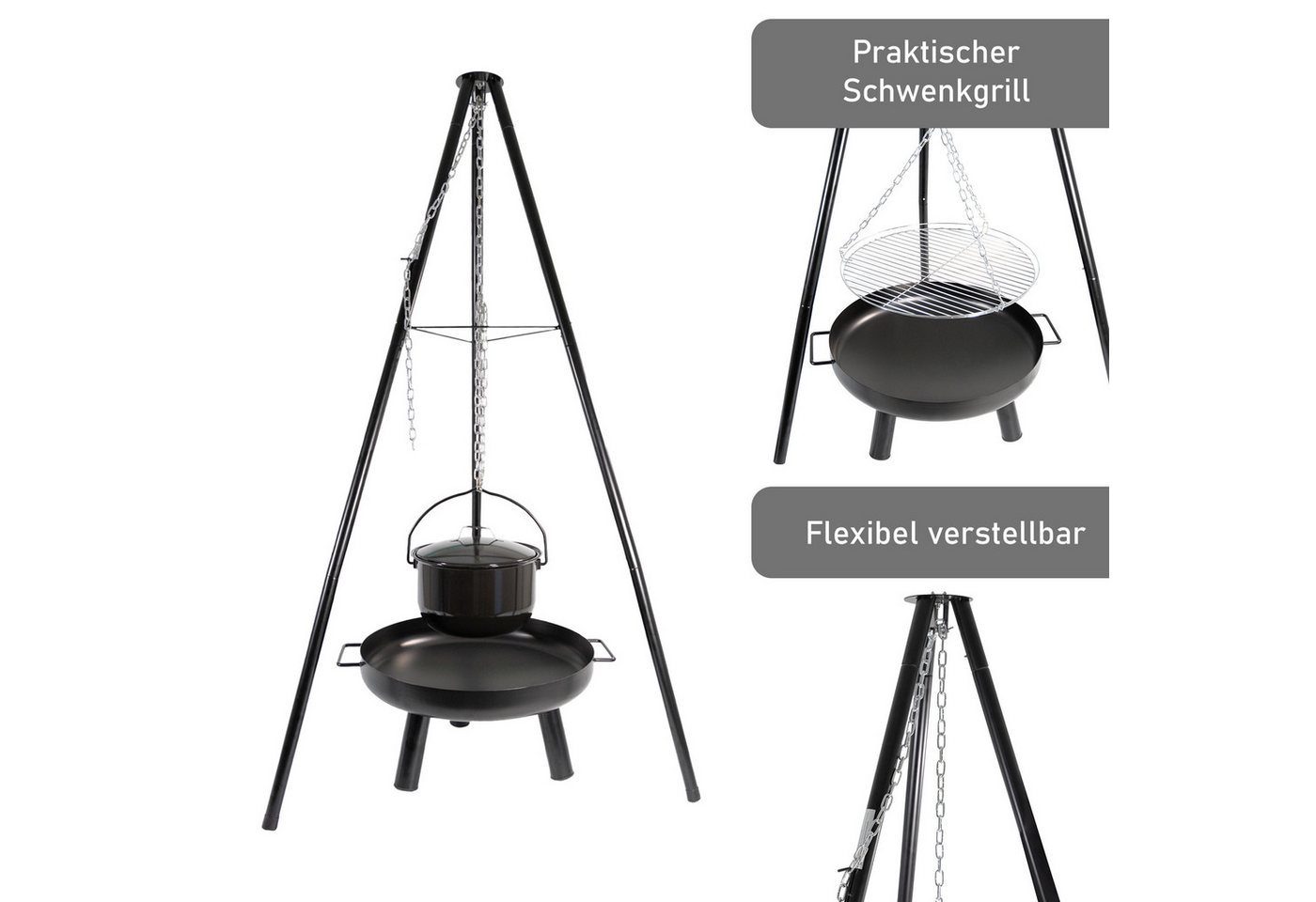 Lemodo Schwenkgrill Schwenkgrill mit Feuerschale, 52 cm großer Grillrost, Extra große Grillfläche mit viel Zubehör – Bild 3 von 5