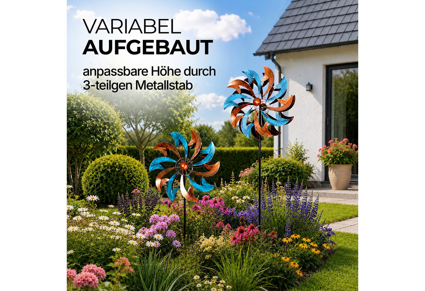 Lemodo Windrad Garten Swirl Blade aus Metall, 212 cm hoch, Antik-Look, leichtlaufendes Windrad 212cm hoch im Antik-Look – Bild 4 von 5