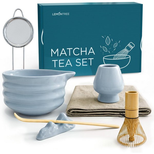 Lemontree Teeservice Matcha Set - 7-teiliges Matcha Tee Lebensmittelecht, Spülmaschinenfest, 1 Personen, Keramik, Matcha Zubehör Set Bambus Besen, Keramik Schal