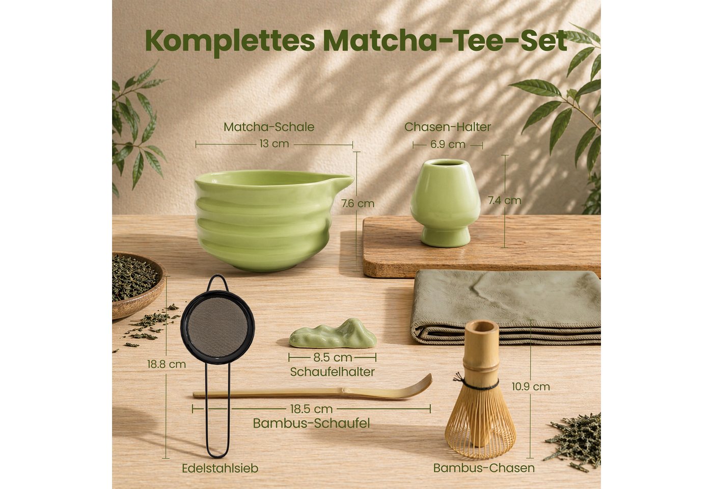 Lemontree Teeservice Matcha Set - 7-teiliges Matcha Tee Lebensmittelecht, Spülmaschinenfest, 1 Personen, Keramik, Matcha Zubehör Set Bambus Besen, Keramik Schal – Bild 2 von 5