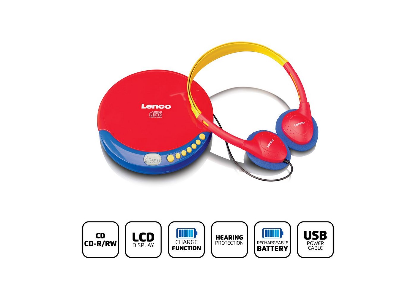 Lenco CD-021KIDS CD-Player (Kinder CD-Player mit Schallschutz, inkl. Kopfhörer & Batterien) – Bild 3 von 5