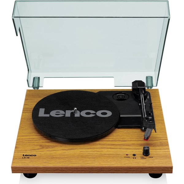 Lenco LS-10WD Plattenspieler (Riemenantrieb, Vinyl, 33 45 U/min, RCA Lautsprecher, Kopfhöreranschluss im Holzdesign)