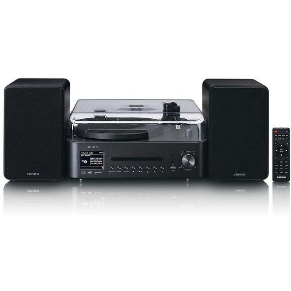 Lenco MC-760BK Plattenspieler (Riemenantrieb, Bluetooth, Internetradio, DAB+, Bluetooth-Streaming, USB-Aufnahme, Vinyl)