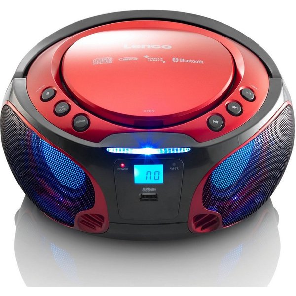 Lenco SCD-550RD UKW-Radio (FM, 5 W, CD/MP3-Player mit Lichteffekten, Bluetooth 5.0, USB & AUX in Rot)