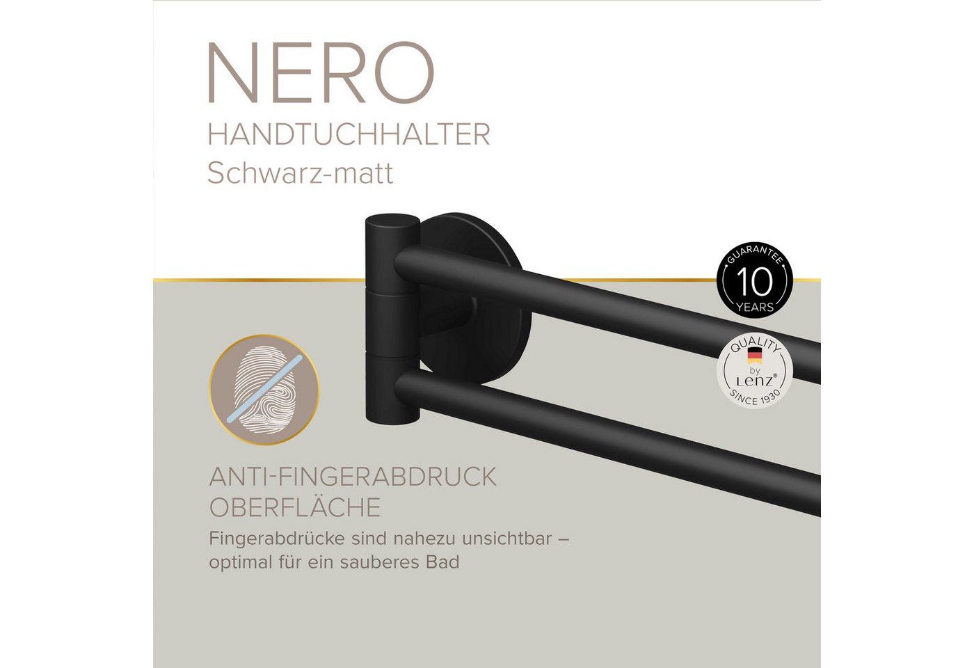 Lenz Doppelhandtuchhalter HYGGE, Nero – Bild 3 von 5