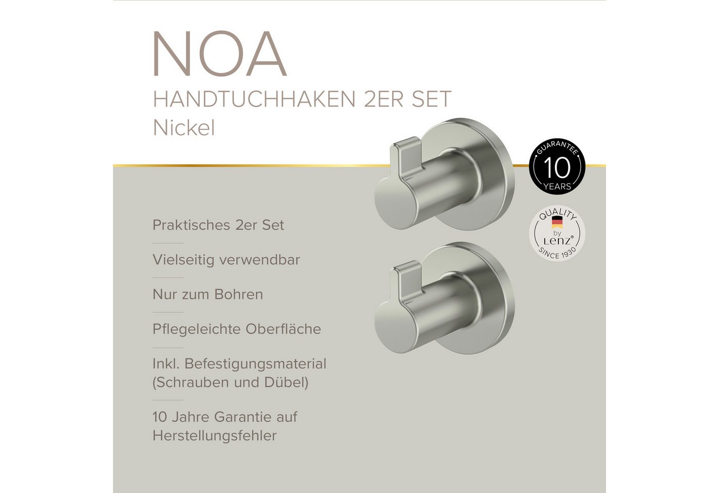 Lenz Handtuchhaken HYGGE, Badezimmer, (Packung, 2-St., 2 Stk), NOA – Bild 3 von 5