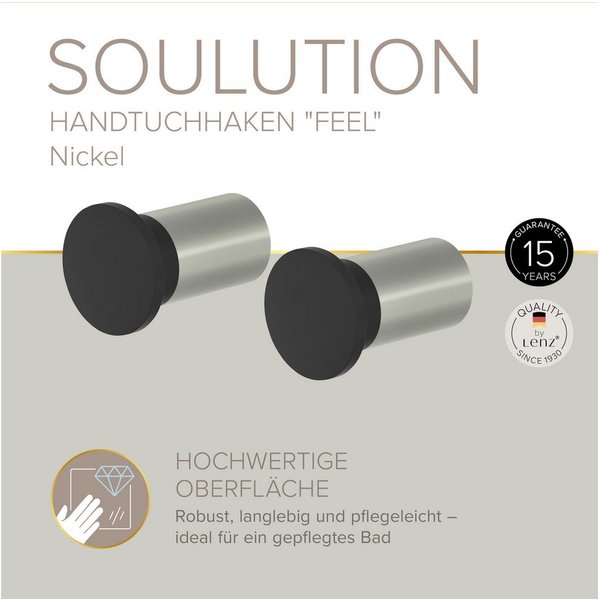 Lenz Handtuchhaken SOULUTION, Badezimmer, (2 Stk), vielseitig einsetzbar