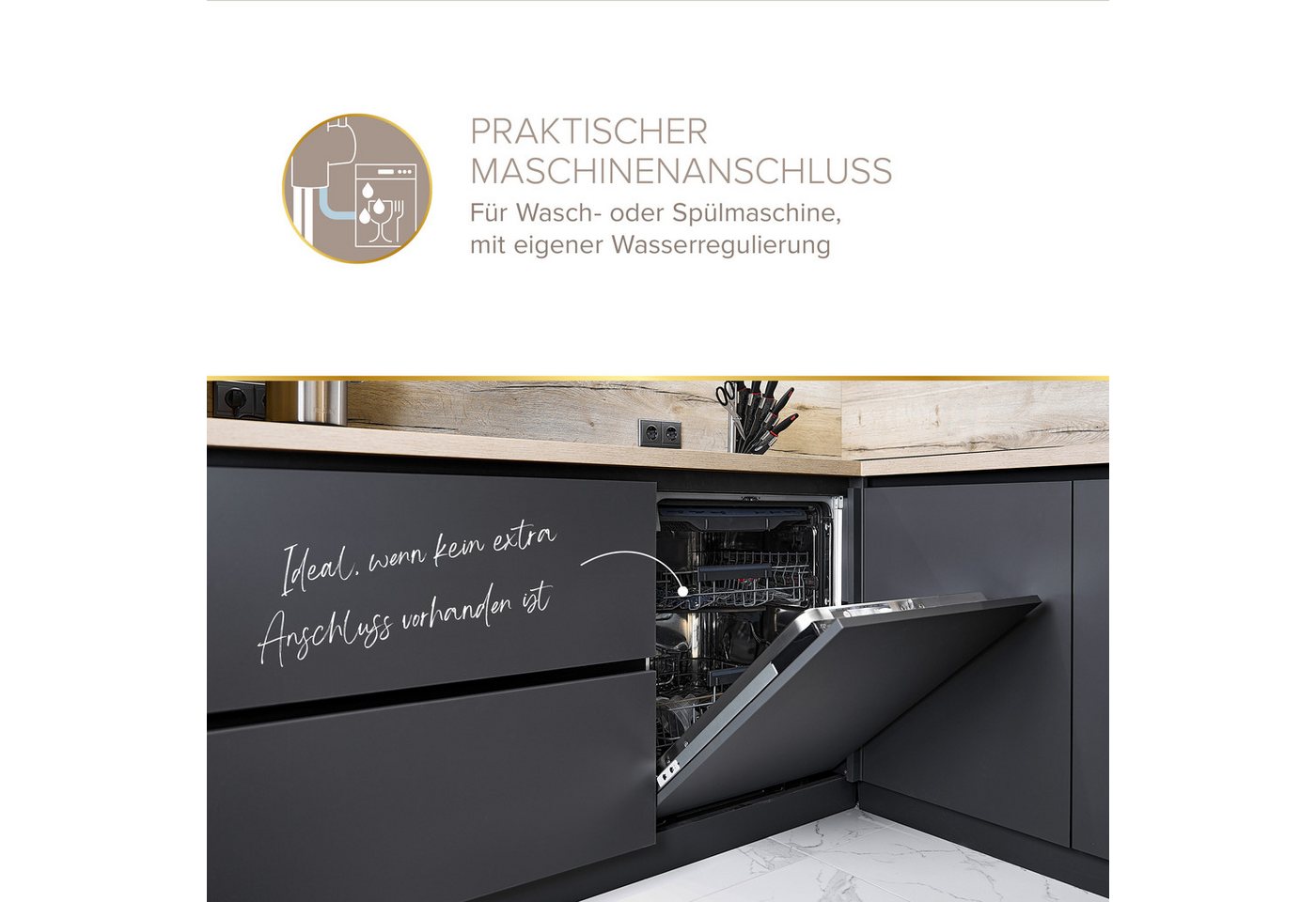 Lenz Küchenarmatur KELA, Chrom mit Geräteanschluss, schwenkbar Praktischer Maschinenanschluss für Spül- oder Waschmaschine – Bild 3 von 5