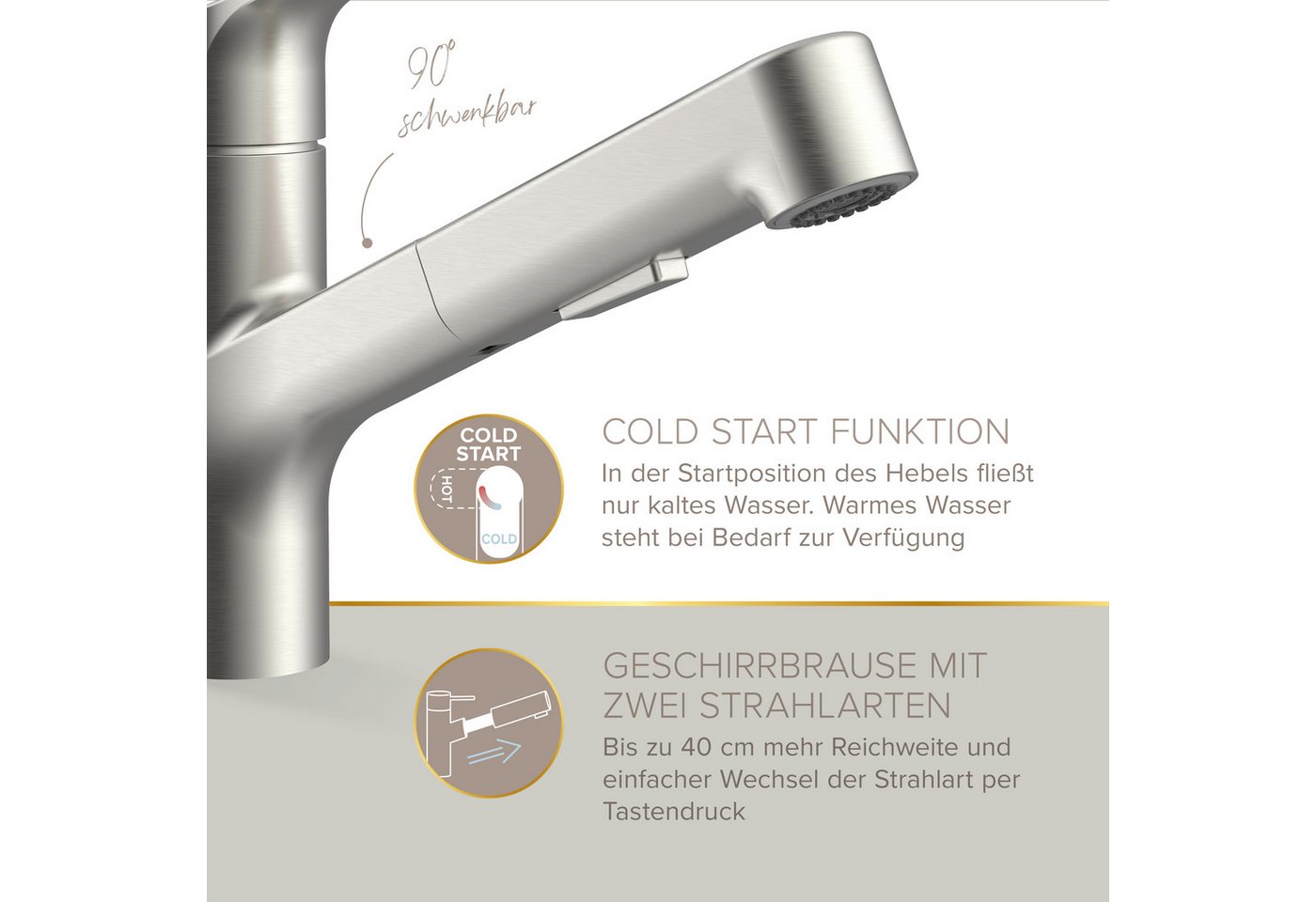 Lenz Küchenarmatur KOA herausziehbare Brause, Nickelfrei – Bild 4 von 5