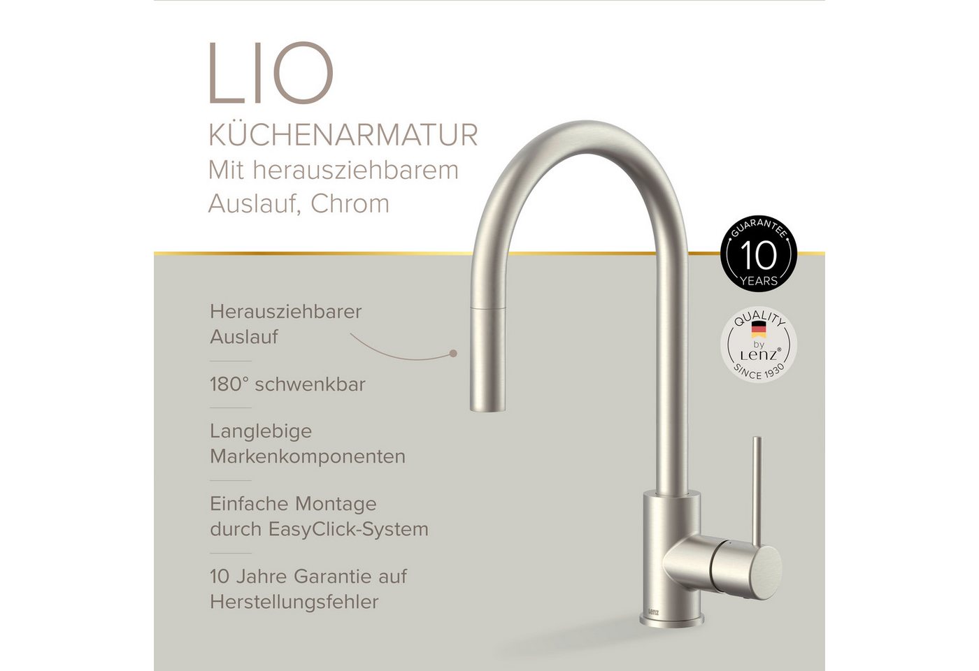 Lenz Küchenarmatur LIO, Nickel, mit herausziehbarem Auslauf – Bild 3 von 5