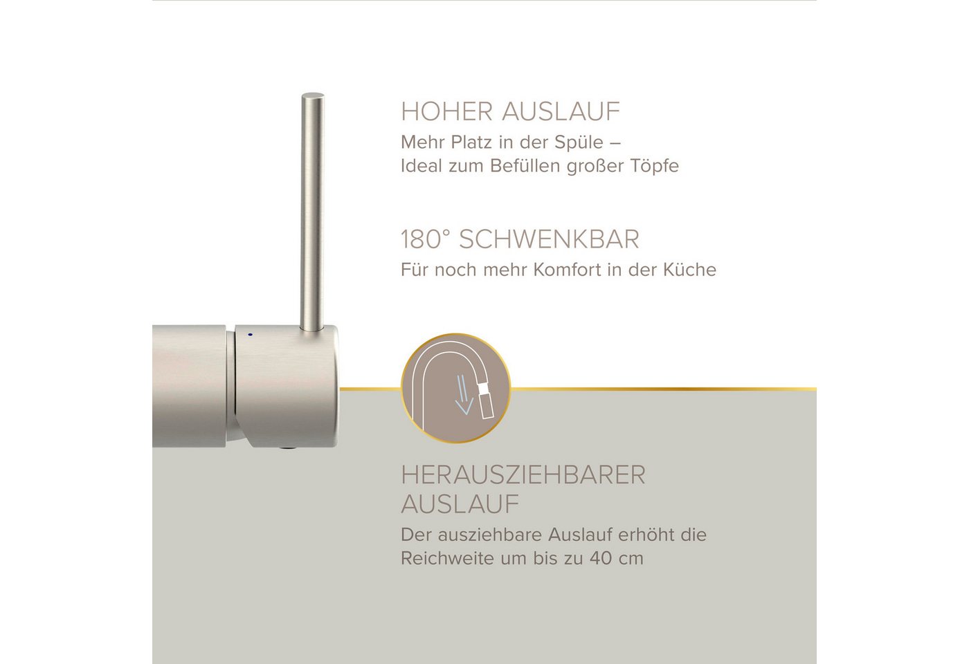 Lenz Küchenarmatur LIO, Nickel, mit herausziehbarem Auslauf – Bild 4 von 5