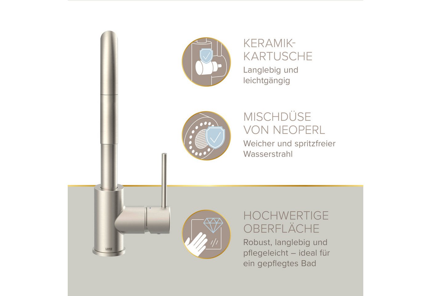 Lenz Küchenarmatur LIO, Nickel, mit herausziehbarem Auslauf – Bild 5 von 5