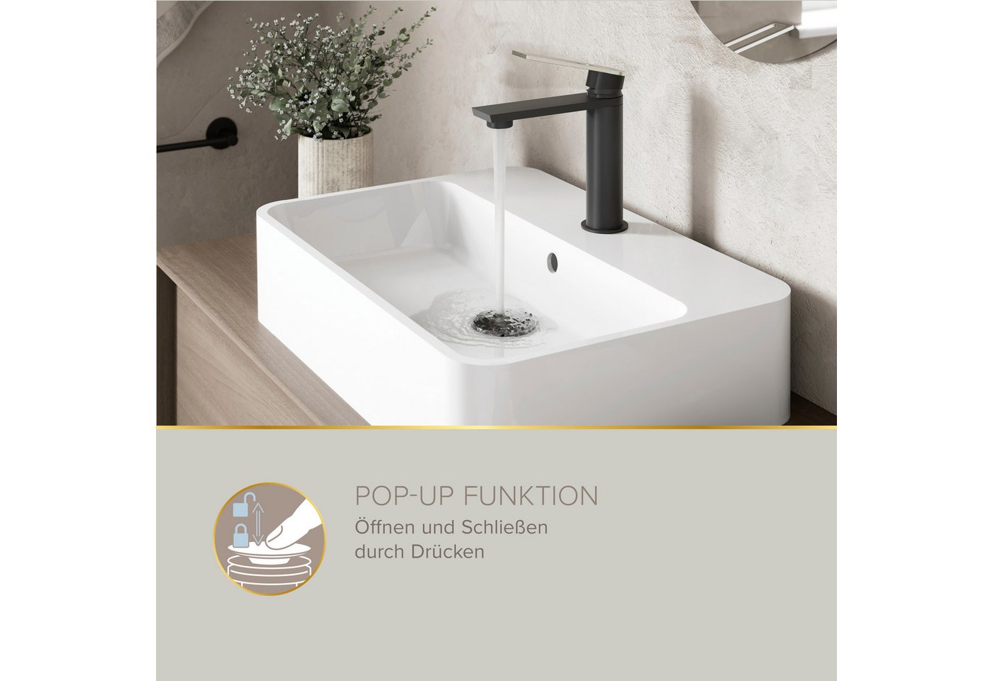 Lenz Waschbeckenstöpsel Easy Clean Pop-Up-Ventil, Waschbeckenstopfen – Bild 5 von 5