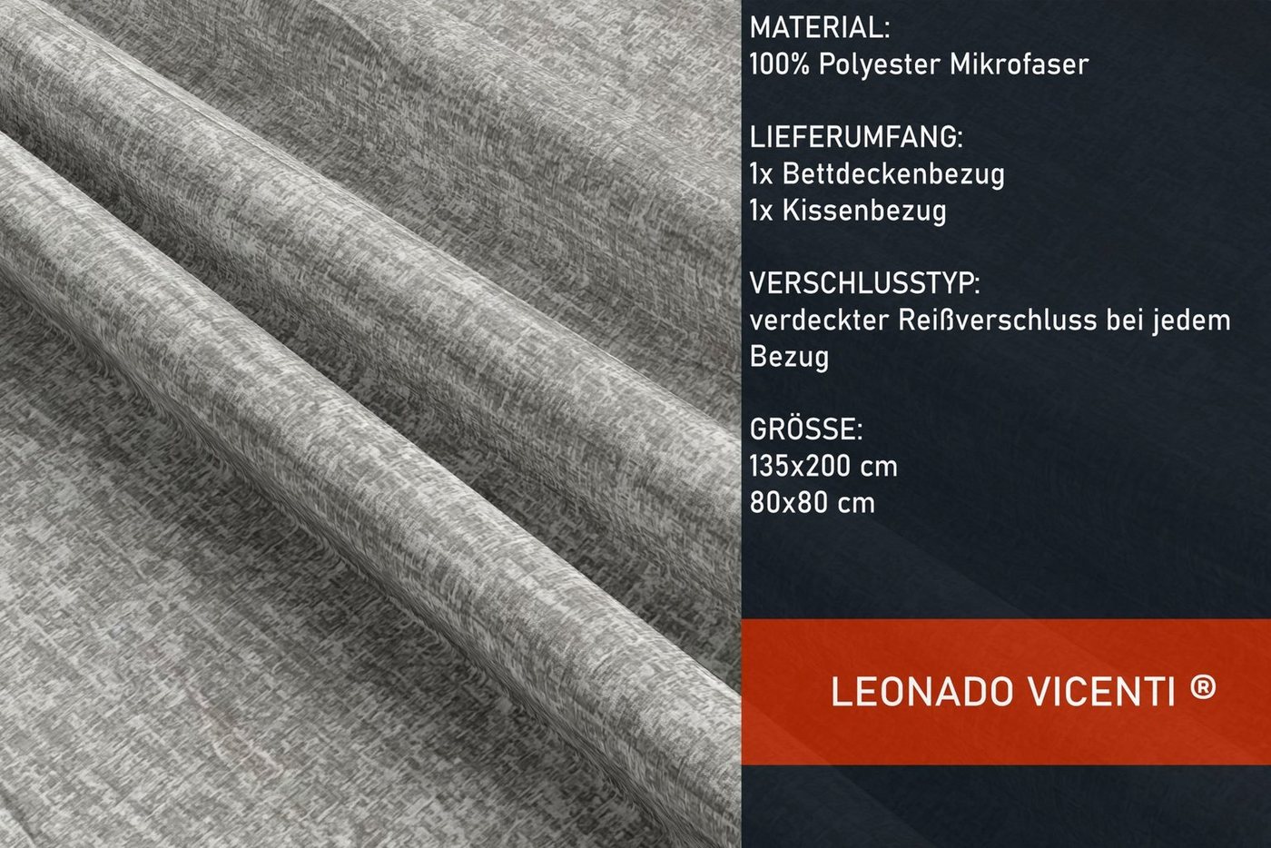 Leonado Vicenti Bettwäsche Allergiker geeignet 135x200 oder 155x220, Microfaser, 2 teilig, Hochwertig mit Paspel, meliert – Bild 4 von 5