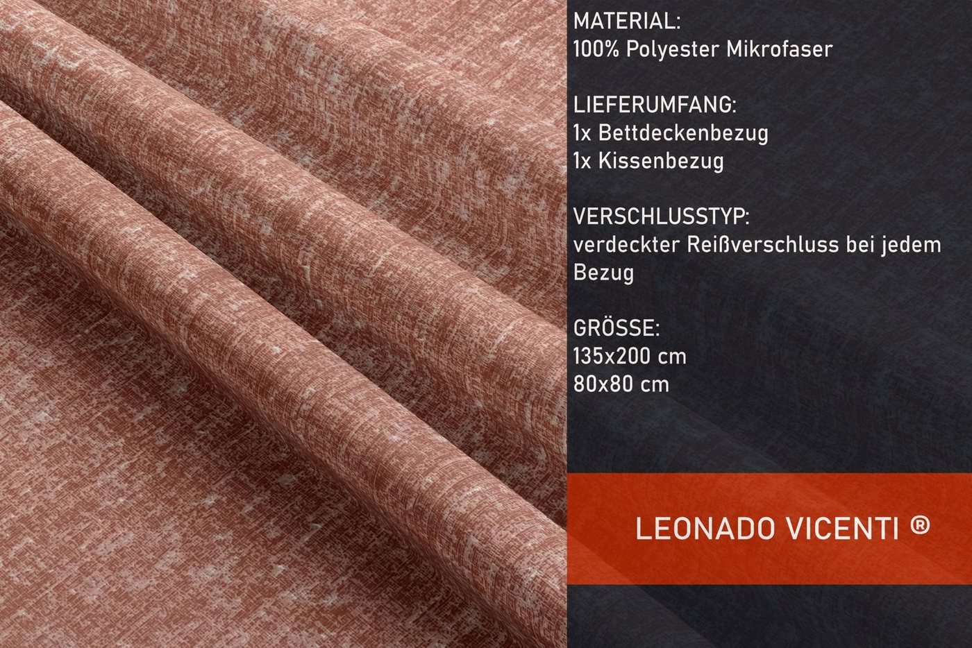 Leonado Vicenti Bettwäsche Allergiker geeignet 135x200 oder 155x220, Microfaser, 2 teilig, Hochwertig mit Paspel, meliert – Bild 4 von 5